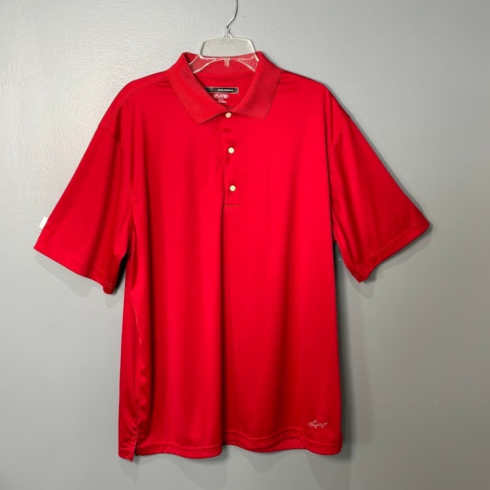 Greg Norman Polo Shirt Mens XL Red Polyester Golf Play Dry Palmetto Cup Classic